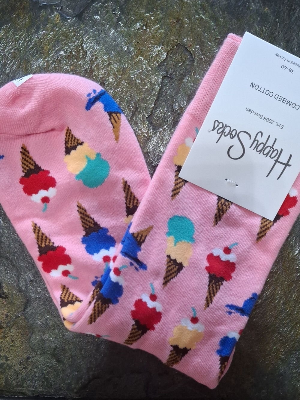 Happy Socks Pink Ice Cream Cone Crew Socks